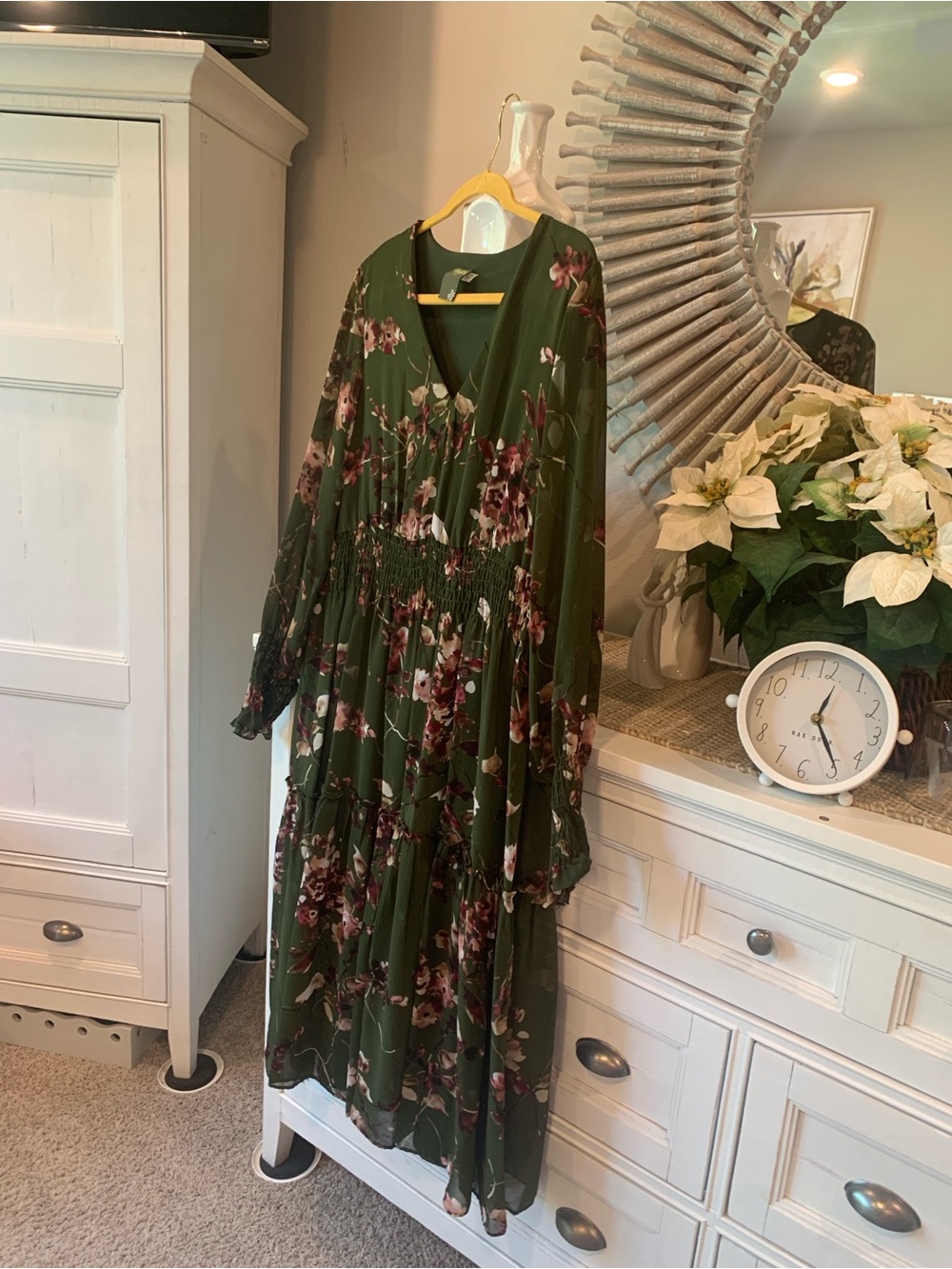Taylor Olive Green Floral V-Neck Tiered Maxi Dress